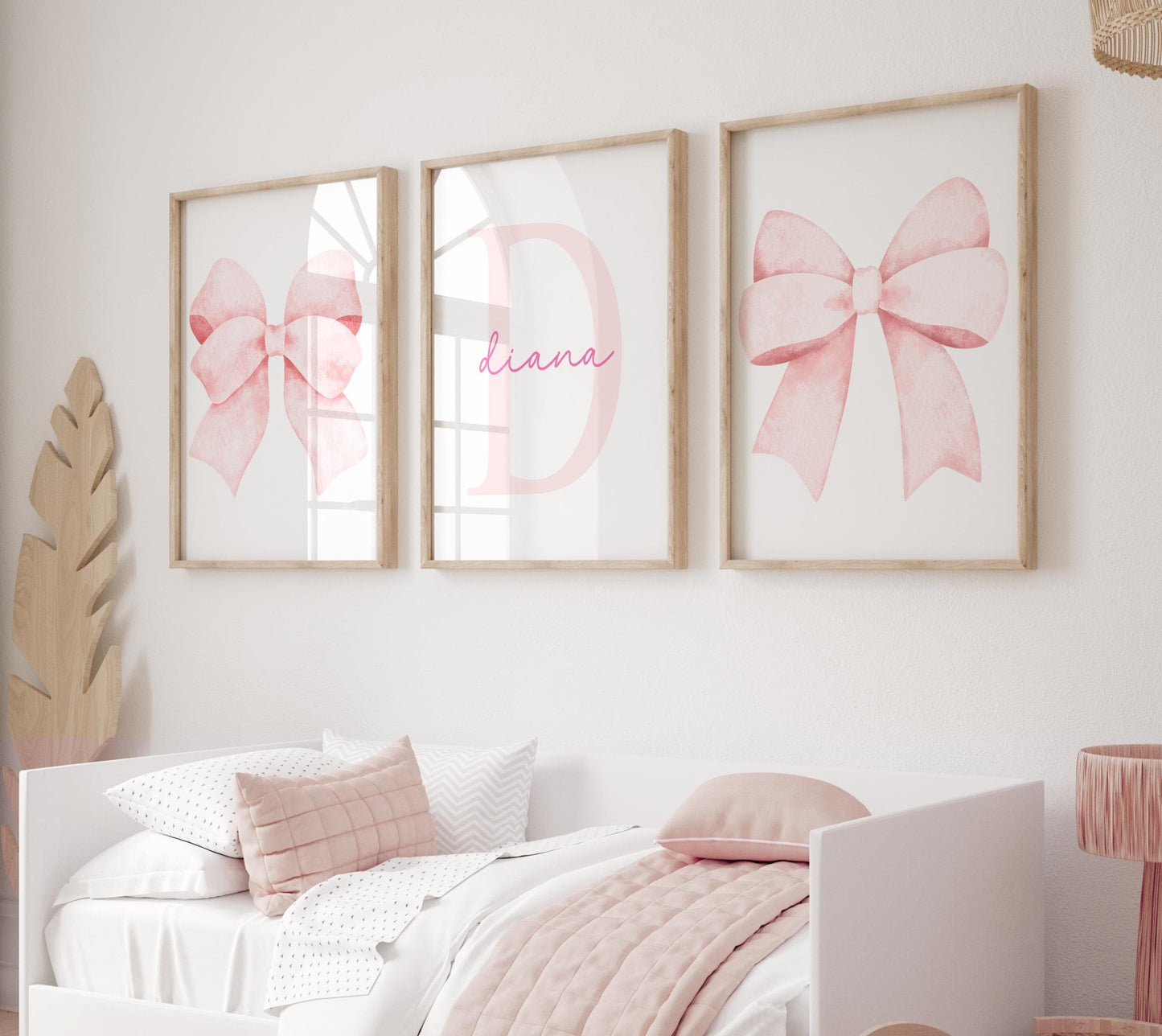 Light Pink Bow Wall Art Set - Personalized