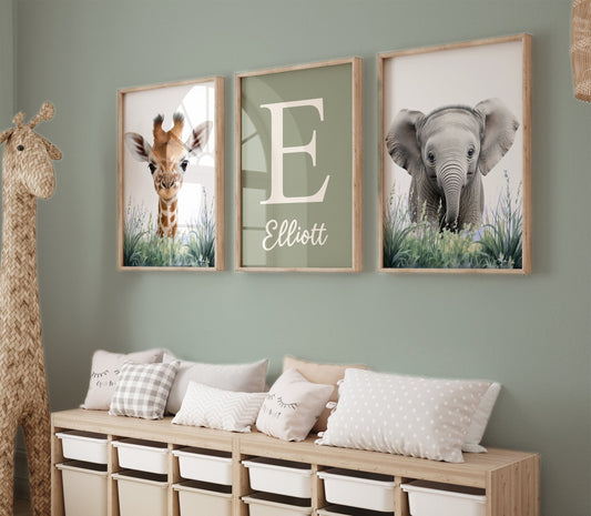 Safari Nursery Wall Art Set - Personalized