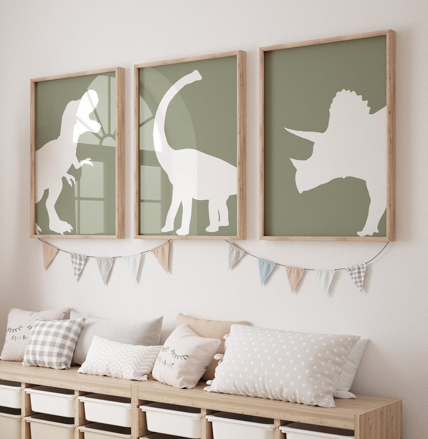 Sage Green Dinosaur Wall Art Set