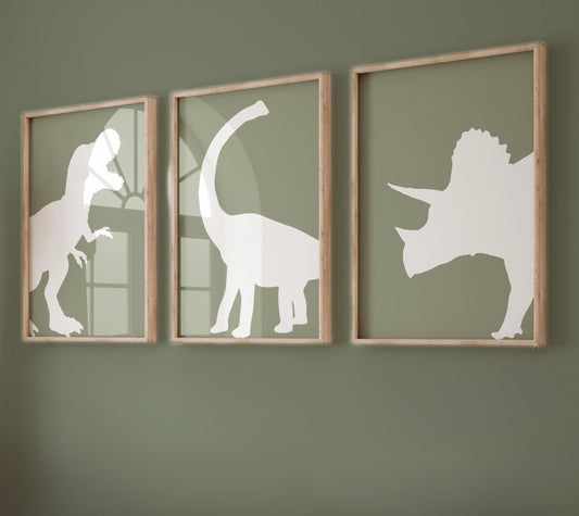 Sage Green Dinosaur Wall Art Set