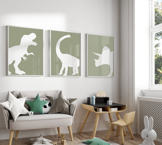 Sage Green Dinosaur Wall Art Set