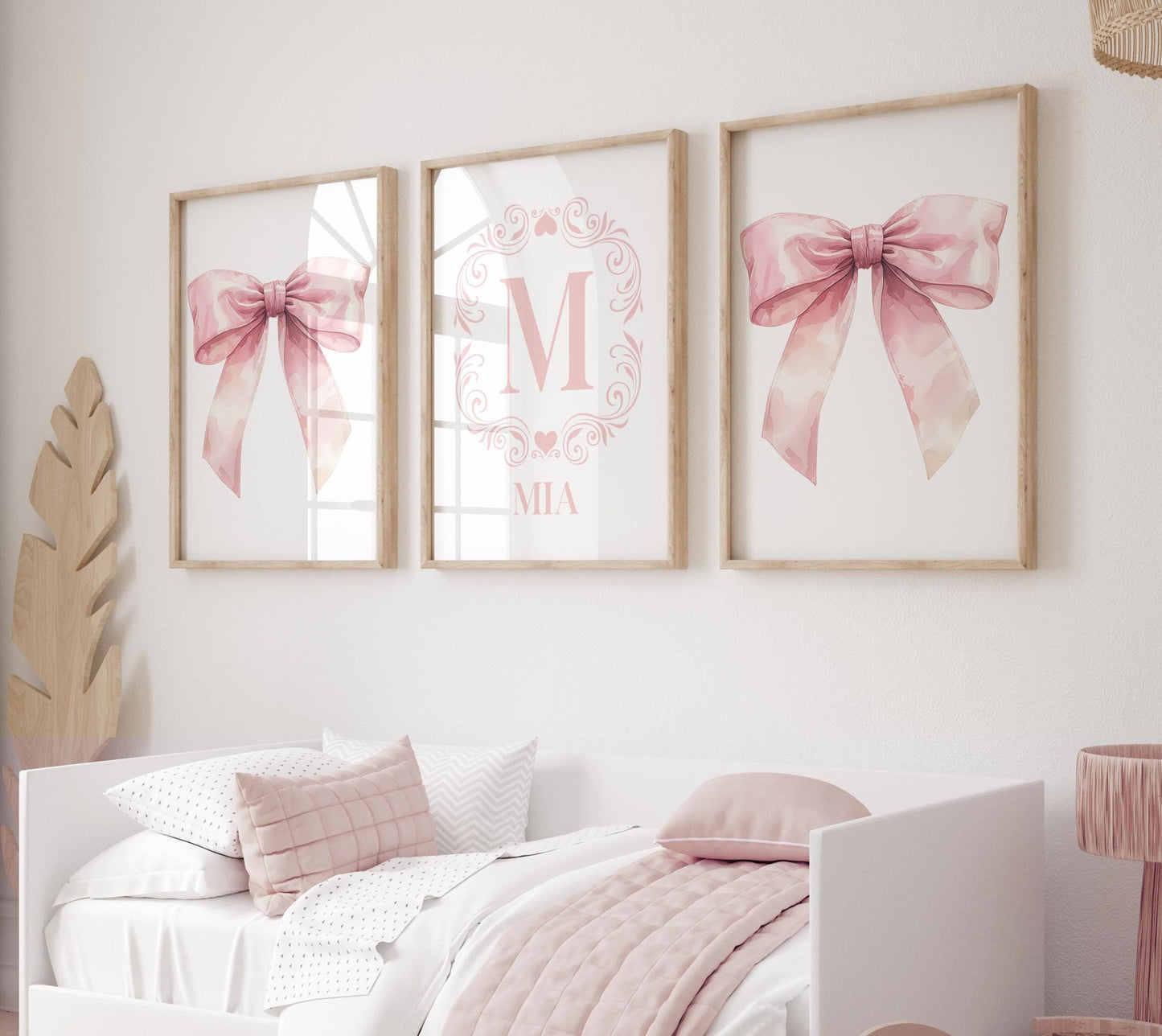 Pink Bow Wall Art Set - Personalized