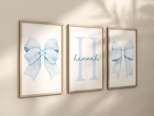 Light Blue Bow Wall Art Set - Personalized