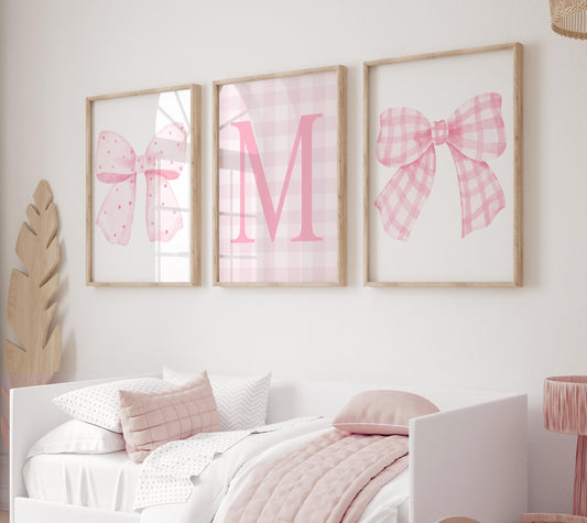 Pink Coquette Bow Wall Art Set - Personalized