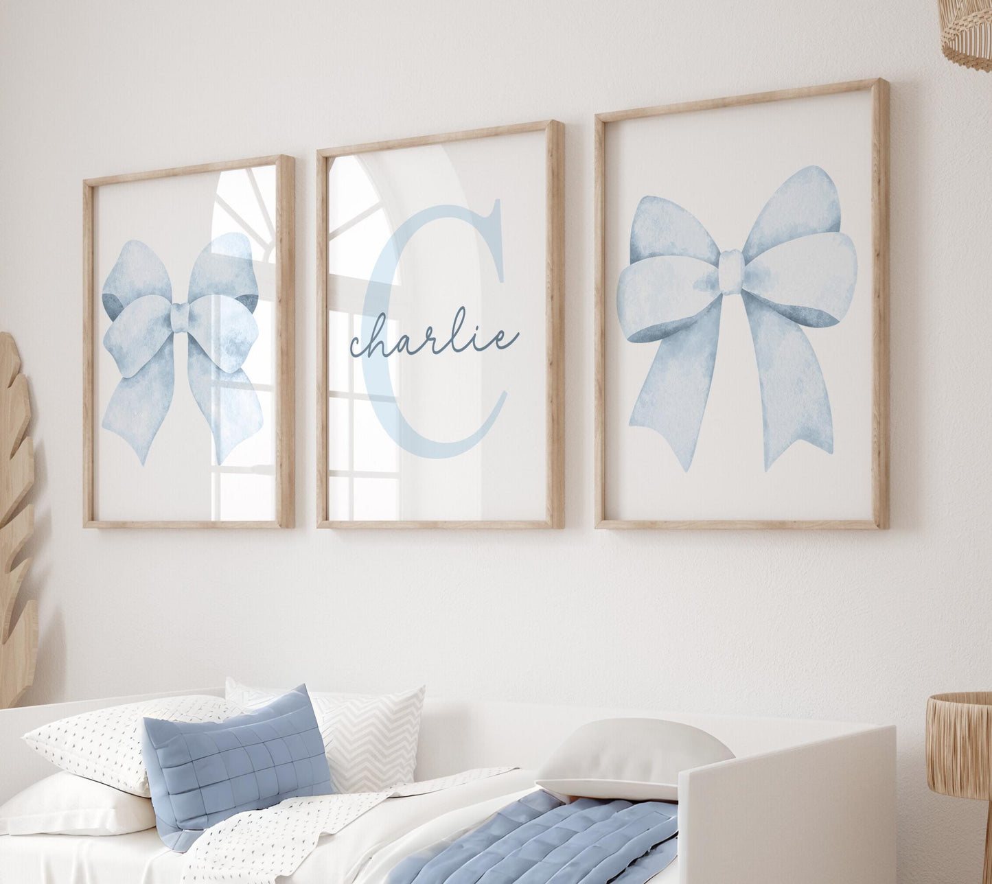 Light Blue Bow Wall Art Set - Personalized