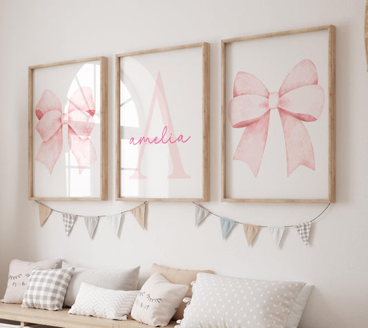 Light Pink Bow Wall Art Set - Personalized