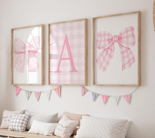 Pink Coquette Bow Wall Art Set - Personalized