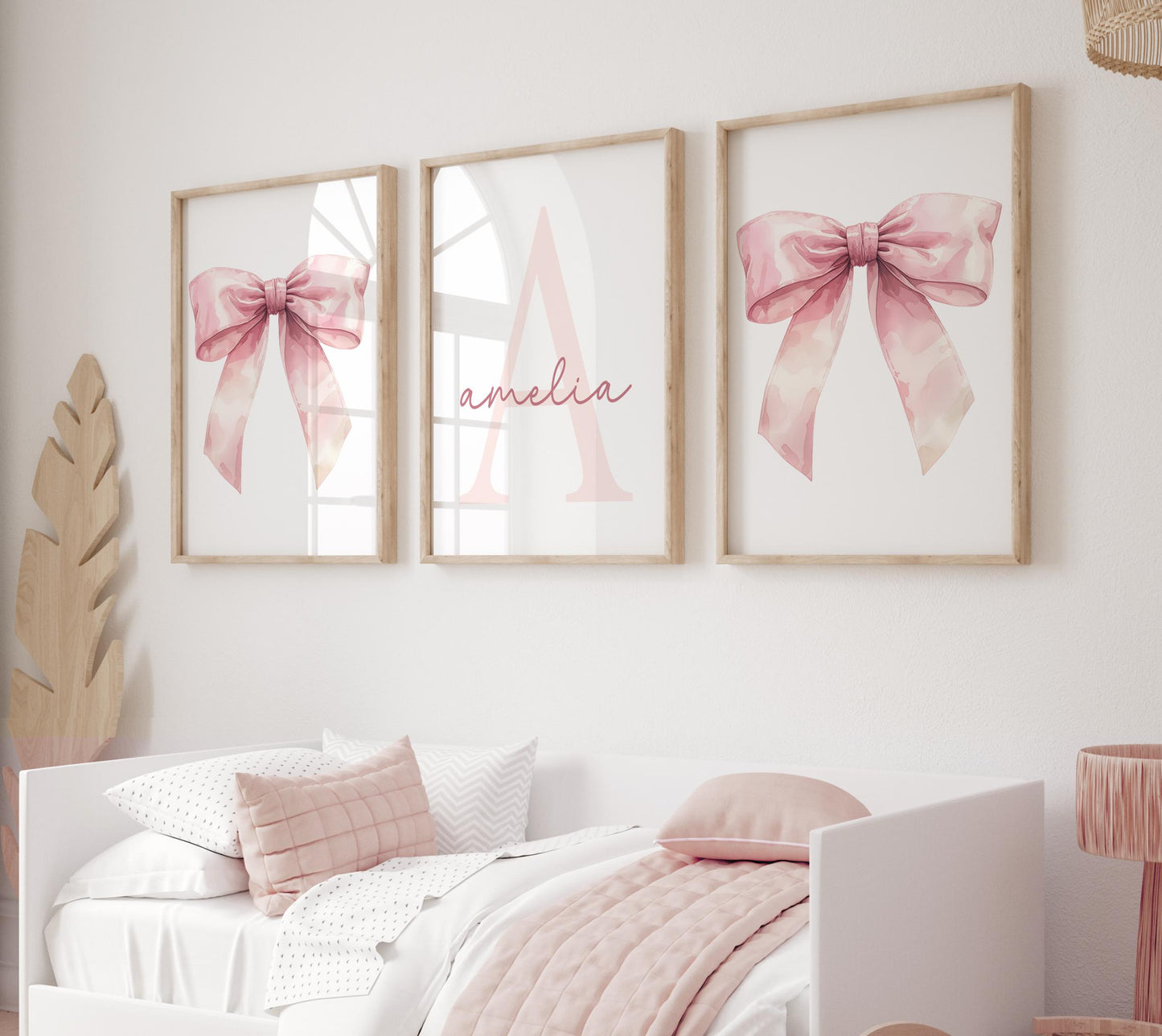 Pink Bow Wall Art Set - Personalized