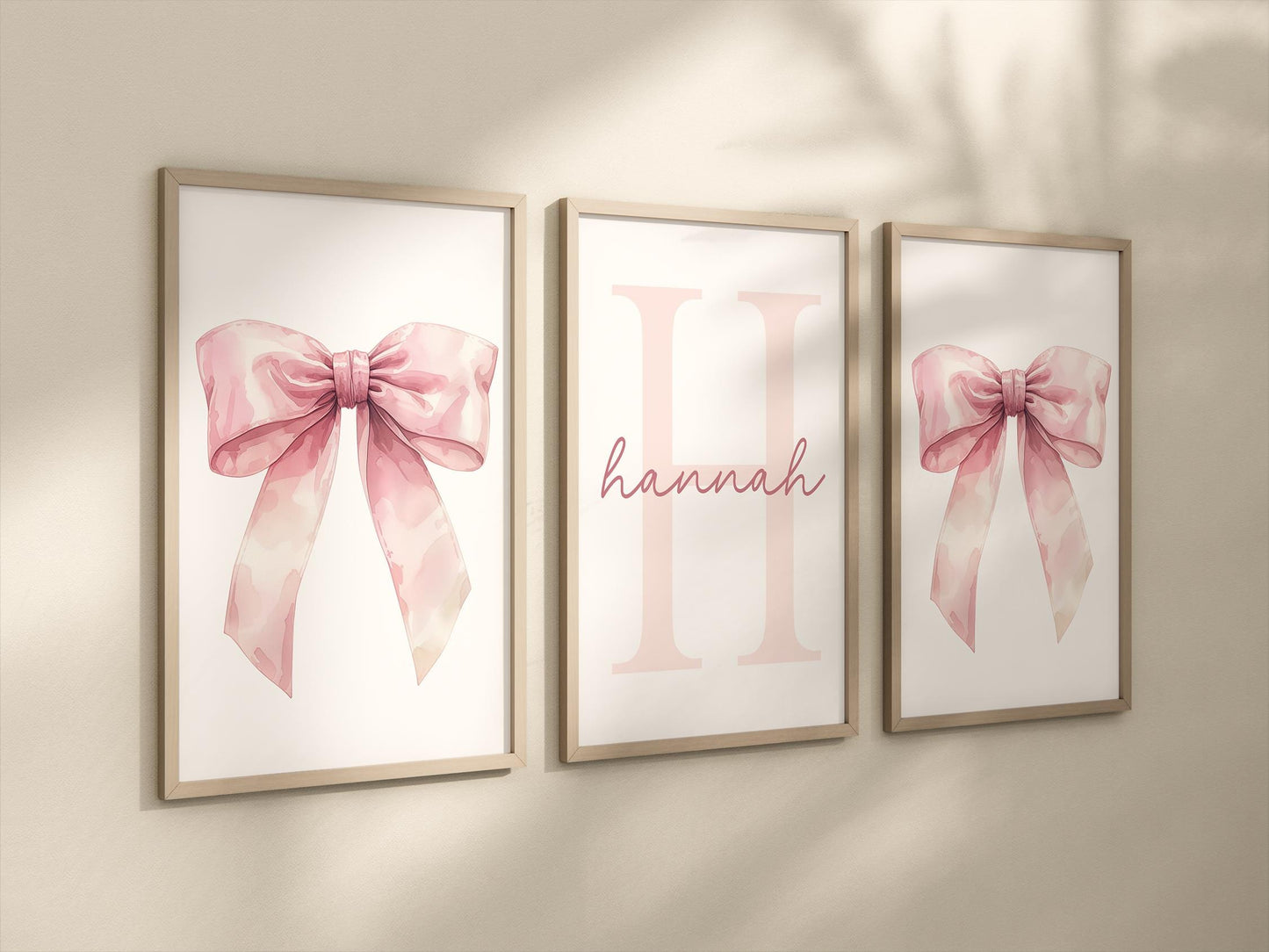 Pink Bow Wall Art Set - Personalized