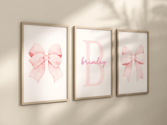 Light Pink Bow Wall Art Set - Personalized